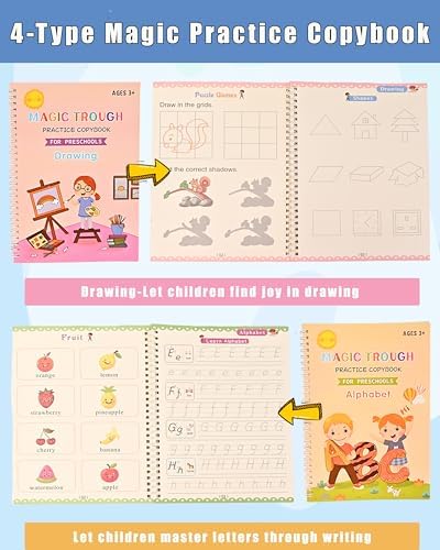 Magic Grooved Reusable Writing Books, Tracing Workbook for Kids Ages 3‑8