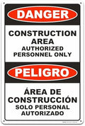 12x18 Bilingual Danger Construction Area Authorized Personnel Only Sign