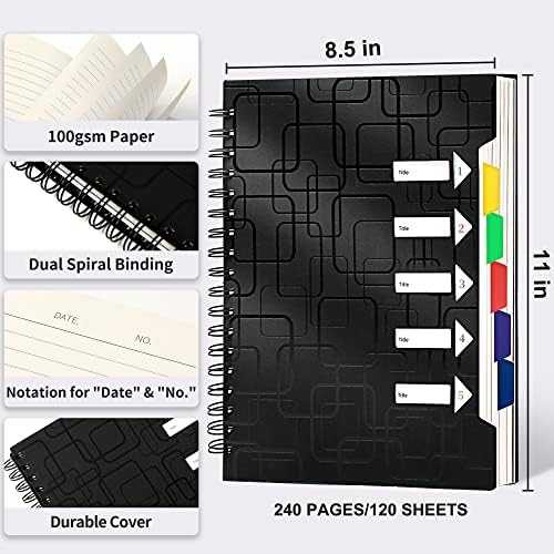 CAGIE 5 Subject Spiral Notebooks with Dividers College Ruled 8.5x11, 2 Pack