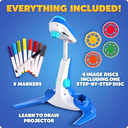 Blue Marble Learn to Draw Projector for Kids with Tracing Images | 4 Image Discs, 25 Animals and Creatures, 9 Colorful Markers, Art Projector for Tracing, Step-by-Step Tutorial, Easy Storage