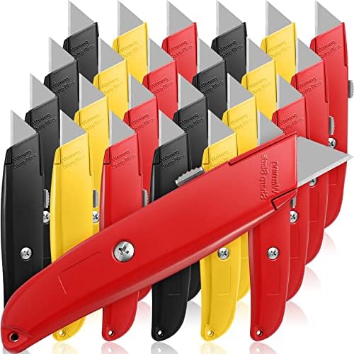 Reginary 30 Pcs Box Cutters Bulk, Utility Knives, Black, Yellow, Red