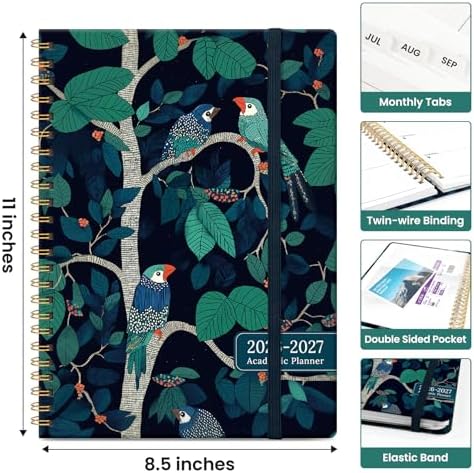 Planner 2026-2027, Jul 2026-Jun 2027 Academic Monthly & Weekly Planner | 8.5" x 11" Hardcover Pretty Calendar Planner for Women, Spiral Organizer for School Office Home Supplies, Midnight Aviary