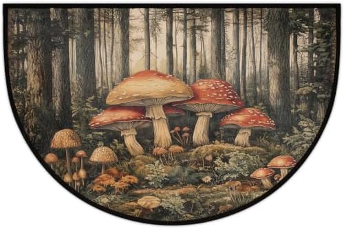 Mushrooms Forest Half Round Door Mat Non Slip Washable Semi Circle Area Rug Absorbent Soft Half Moon Rug Floor Mat for Indoor Outdoor Kitchen Bathroom Patio Front Door Mat Decor