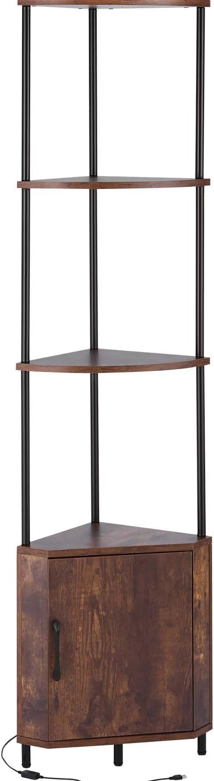VEVOR 5 Tier Corner Shelf with LED Light, 65.4" Tall Corner Bookshelf with Storage Cabinet, Display Shelf with Multi-Color Lights Controlled Via RC/APP for Bedroom, Living Room, Office
