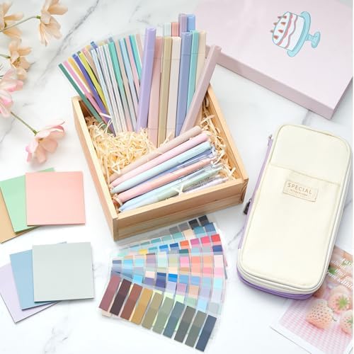 135 Pcs Book Annotation Kit with Pencil Case, 12 Pastel Highlighters, 11 Gel Pens, Fine Marker, 300 Transparent Sticky Notes, 2640 Index Tabs, Bible Study Supplies Kit(Classic,Purple)