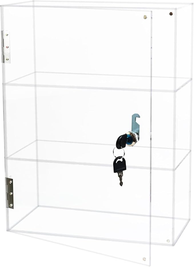 3 Shelf Locking Display Case with Key, Acrylic Countertop Cabinet | Clear dustproof lockable showcase, vitrinas para colecciones, small case for figurine, jewelry, bobblehead, perfume, knife