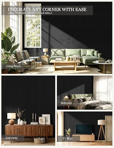 Felt Bulletin Board Tiles 48" x 36", Large Pin Board Wall Organizer Alternative, Self Adhesive Felt Wall Panels with 50 Push Pins & Storage Pouch for Office, Bedroom and Study Room, Black