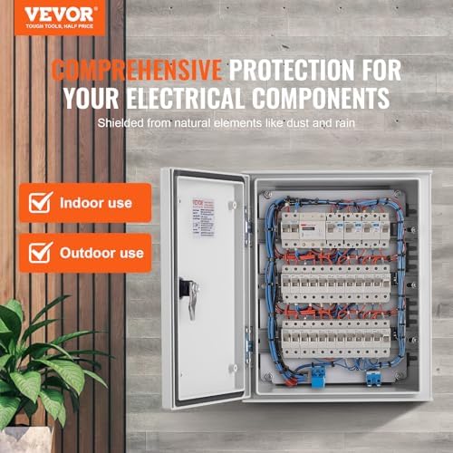 VEVOR Fiberglass Enclosure 23.6 x 15.7 x 9.1 Electrical Enclosure Box NEMA 3X Electronic Equipment Enclosure Box IP65 Weatherproof Wall-Mounted Electrical Enclosure with Hinges & Quarter-Turn Latches