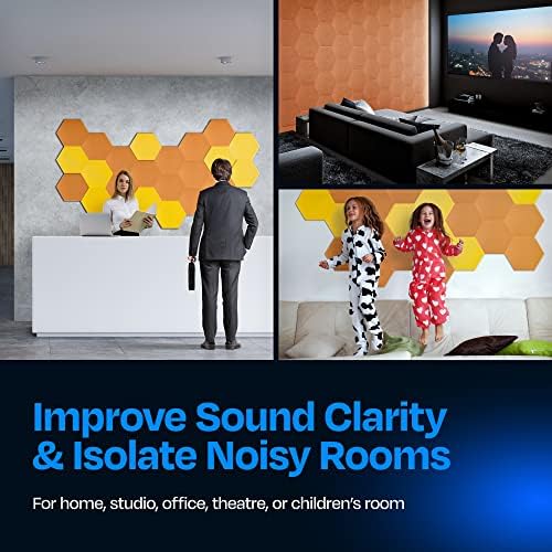 Acoustic Panels 12-Pack Soundproof Wall Panels 14"X12.1"X0.4" Sound Panels High Density Sound Dampening Panels - [70'S Orange Hexagon]