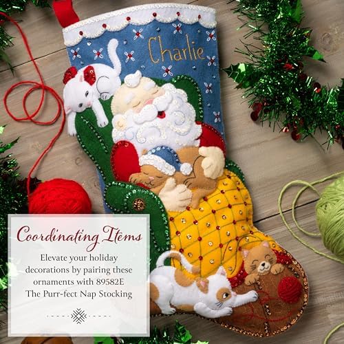 Bucilla Felt Applique 6 Piece Ornament Making Kit, Paws & Whiskers, Perfect for Holiday DIY Arts and Crafts, 89701E