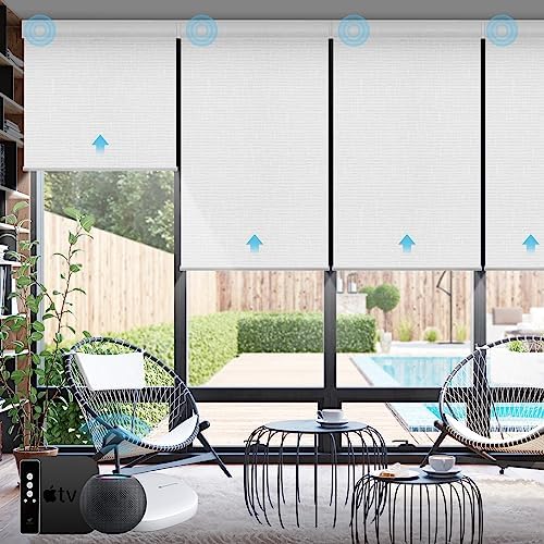SmartWings Motorized Smart Roller Shades, 100% Blackout Safari White
