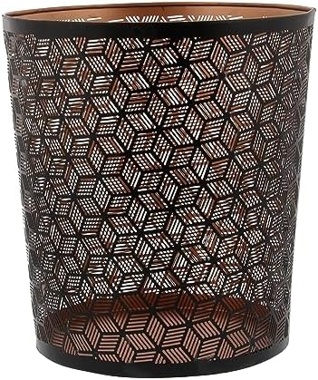 Deco 79 Metal Round Small Waste Bin with Laser Carved Design, 9" x 9" x 10", Black