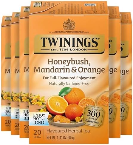Twinings Honeybush, Mandarin & Orange Herbal Tea Bags, 20 CT Box (6 Pack)