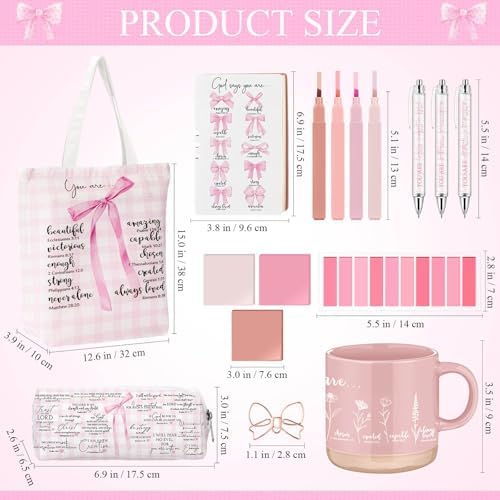 Reallnaive 25 Pcs Bible Study Kit for Women, Christian Gift, Pink