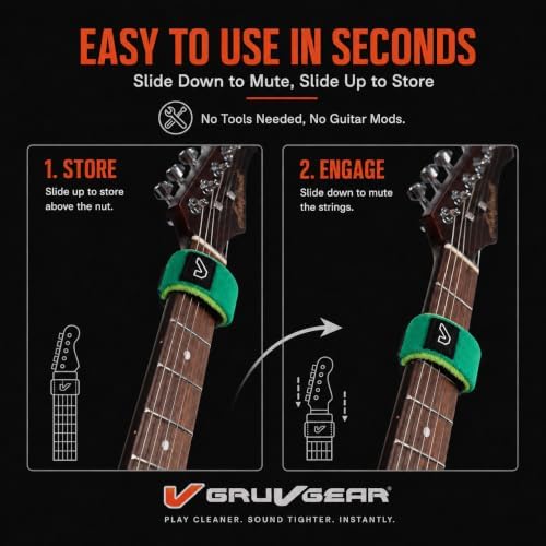 Gruv Gear Fret Wrap & Guitar Mute, Fretwrap for Acoustic, Electric & Bass | String Dampener Recording, Tapping & Practice Accessory (1 Pack, Large Green, Fits 6 String Bass, 8 String Guitar)