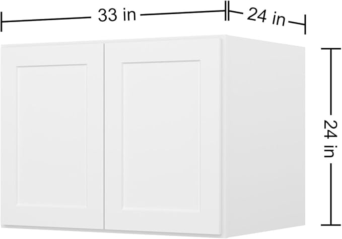 Furinno Shaker Wall Refrigerator Top Kitchen Cabinet, 2-Doors, White | 24 D x 33 W x 24 H, Adjustable Hinges, Soft-Close Shaker-Style Door, Ready to Assemble, Plywood, for Pantry, Dining Room