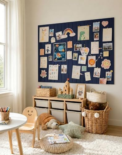 Aothia 12-Pack Felt Bulletin Board Tiles 48"x36", Modular Pin Board for Notes, Photos & Mood Boards, Cork Board Alternative for Smooth Walls, 0.35" Thick, 70 Adhesive Tabs & 40 Pins - Carbon Blue