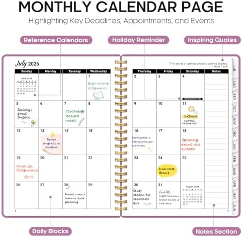 Taja Planner 2026-2027, 6.3" x 8.5" Calendar Planner, Jul 2026-Jun 2027 | A5 Hardcover Weekly & Monthly Academic Year Planner, Large Planning Agenda With Tabs, School & Office Supplies, Purple