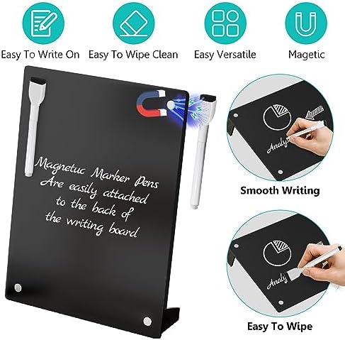 2PCS Black Acrylic Calendar Dry Erase Board with Stand for Desk, 16x12 Large Desktop Monthly Whiteboard Magnetic Fridge Memo Board, Daily Planner Chalkboard Easel for Office, School