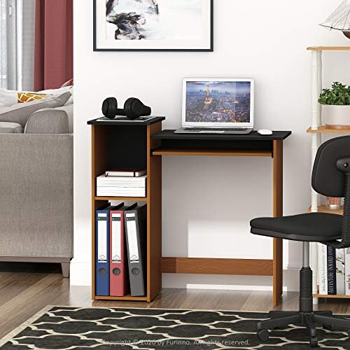 Furinno Econ 33-inch Wide Desk with 2-Tier Open Shelf, Light Cherry/Black
