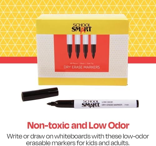 School Smart BY1076-48BLACK Dry Erase Pen Style Marker, Fine Tip, Black, Pack of 48