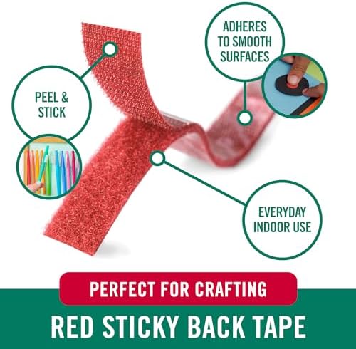 VELCRO Brand Colors Sticky Back Tape, Red, 10ft Roll, Adhesive