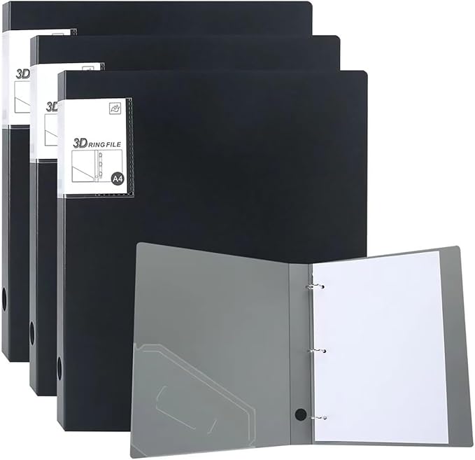 3 Ring Binders 0.8 Inch D Ring,4 Pack D Ring Binder A4（Black）