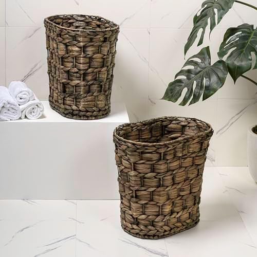 happimess Miles 4.5 Gal Oval Wicker Wastebasket, Brown, Set of 2