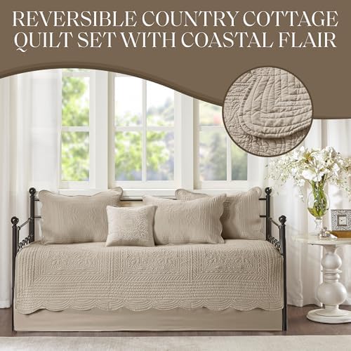 Madison Park Coastal Damask Quilted Daybed Cover Set, 6PC, 39"x75"