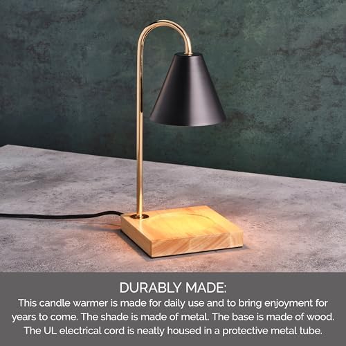 Mikasa 5.9x5.9x13.4 Inch Candle Warmer Lamp with Black Metal Shade and Wood Base, Electric Candle Warming Lamp with Dimmer