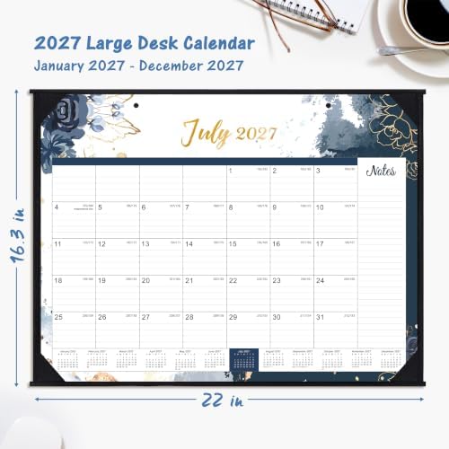 2027 Desk Calendar, Large Desktop Calendar from January - December 2027 | 22" x 17", Desk Pad Calendar, Monthly Desk Wall Planner, Ruled Blocks, Corner Protectors, Schedule Calendar for Home, Office