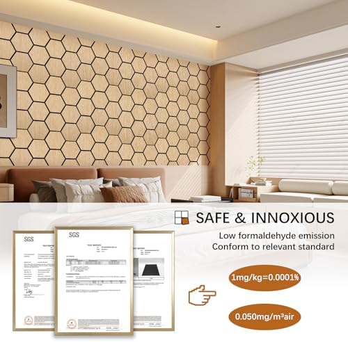 Hexagon Acoustic Wall Panels, Self-Adhesive Sound Absorbing Wall Panel by ARMURO, 4 Pack Covers 19.27 Sq Ft, Peel and Stick Noise Reducing for Home Office Studio Bedroom Wall Decor