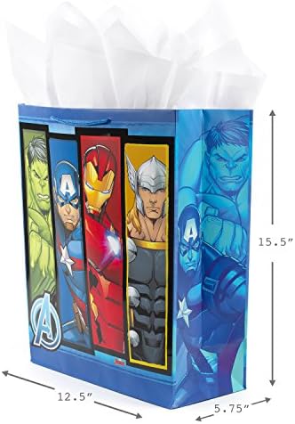 Hallmark 15" Extra Large Avengers Gift Bag with Tissue Paper (Thor, Captain America, Hulk, Iron Man) (Pack of 3)