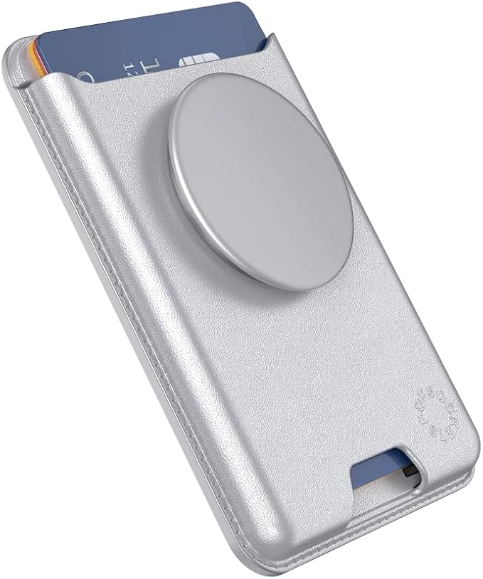 PopSockets Phone Wallet for MagSafe with Grip- Silver | PopWallet, Holds 3 Cards, Magnetic, Removable, Secure, Silver, Electronic Accessories, For iPad/Kindle/iPhone/Android