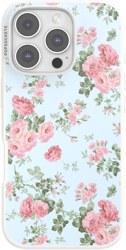 PopSockets iPhone 16 Pro Phone Case with MagSafe- Cottage Tutu Blue | Magnetic, Wireless Charging, Camera & Drop Protection, Light Blue, Baby, Flower, Floral