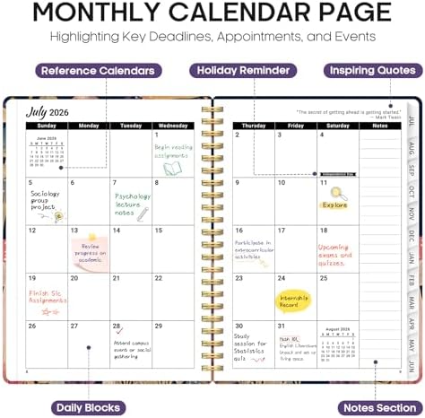 Planner 2026-2027, Monthly & Weekly Jul 2026-Jun 2027 Calendar Planner