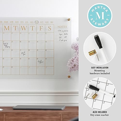 Martha Stewart Grayson Acrylic Wall Calendar with Notes, Clear/Gold