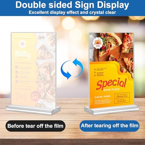 Acrylic Sign Holder 5x7,6 Pack Clear Plastic Table Display Vertical Double-Sided Desktop Display Stand Paper Holder Clear Table Sign Holder for Menu ad Frame Suitable Restaurants Meeting Office Store