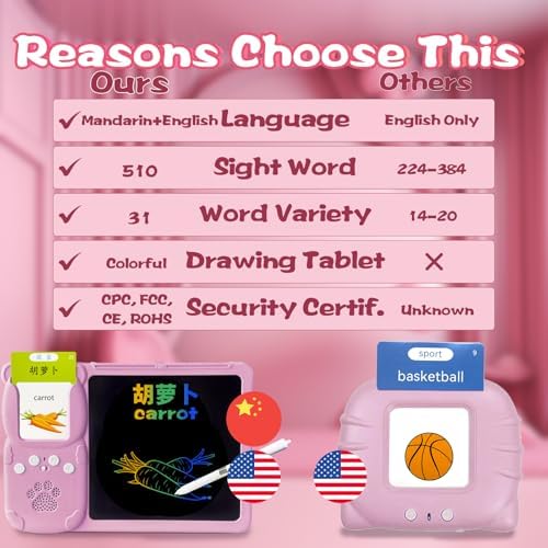 Talking Flash Cards with Writing Tablet - Chinese English, Pink