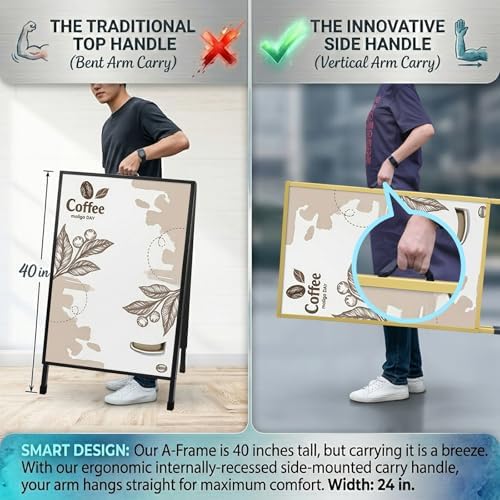 Pionites Heavy Duty Slide-in Folding A Frame Sign Sidewalk Sign 24x 36 Inch Steel Metal Double-Side Pavement sign Corrugated Plastic Poster (1, Gold, 24''X36''(Frame Only))