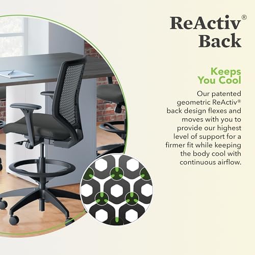 HON Solve Ergonomic Stool, Office Chair, Footring, ReActiv Back, Black