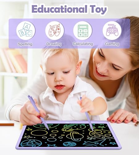 LCD Writing Tablet Doodle Board,16 Inch Colorful Drawing Pad for Kids,Mess Free Coloring for Toddlers Toys Gifts for 3 4 5 6 7 8 Year Old Girls Boys Home School Office Handwriting Tablet -Purple