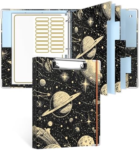 Rouidr Mini 3 Ring Binder with clipboard, 1 inch Round Binder Organizer, 8.5"x5.5" Cute Binder with 5 Dividers Tabs & Clear Sleeves, School Supplies, Office Supplies