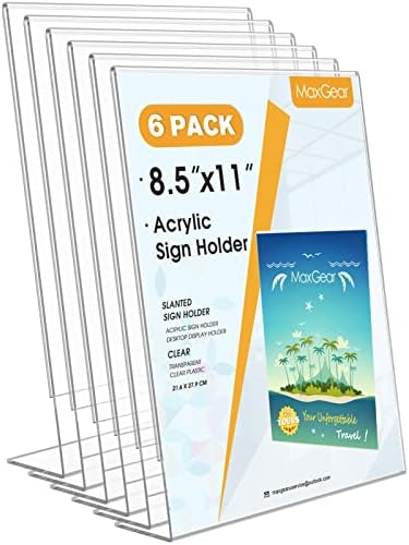 MaxGear Acrylic Sign Holder, 8.5 x 11 L-Shape Plastic Display Stand, 6 Pack
