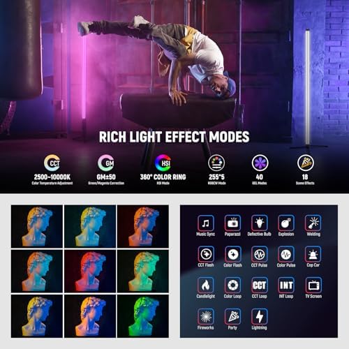 NEEWER RGB Tube Light, 30W LED Video Light RGBWW Full Color Stick Light Wand with 18 Scenes 7 Pixel Effects 2500-10000K CRI97/TLCI98 6000mAh, APP/2.4G/DMX Control for Photography Video Record, TL90C