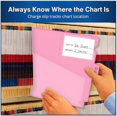 Doctor Stuff - Center Tab Vinyl Outguides, Diagonal Cut Front Pocket, Top Charge Out Slip Pocket, Plastic File Folder, Letter Size 9" x 13-1/4", Pink, 50/Box