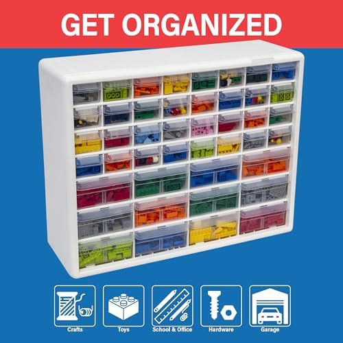 Akro-Mils 44-Drawer Plastic Storage Cabinet, 20"W x 6"D x 16"H, White