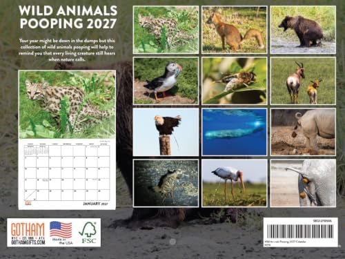 Wild Animals Pooping Calendar 2027 Goofy Gift for Guys Monthly Wall Calender 12 Month