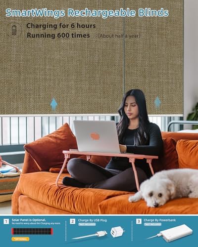SmartWings Motorized Smart Roller Shades, 100% Blackout Vigor Wheat