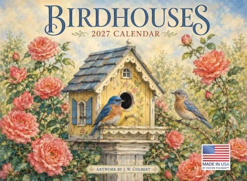 Birdhouses Whimsical Seasonal Birdhouse Songbird Art 2027 Wall Calendar